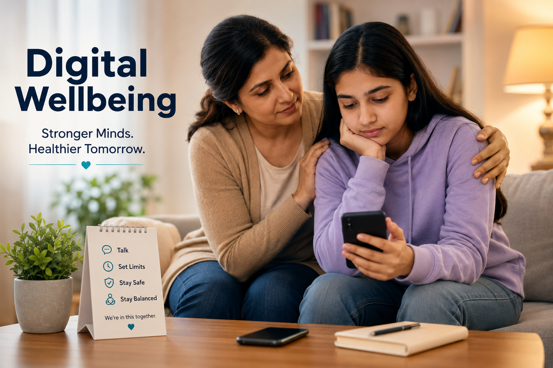 Concerned parent discussing healthy social-media and smartphone habits with a teenager.